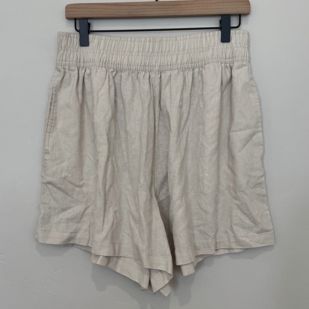 Ava & Viv Linen Blend Elastic Waist Pull On Shorts Oatmeal Beige High Rise XXL